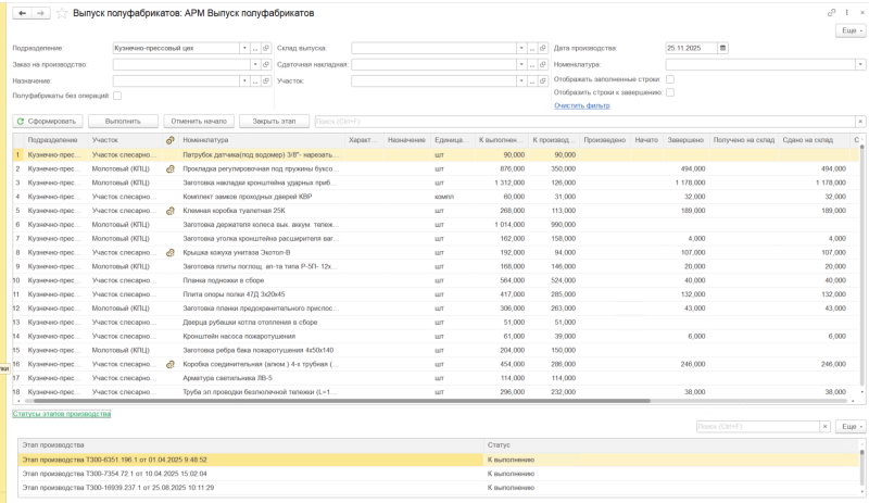 Упрощенное управление этапами производства
